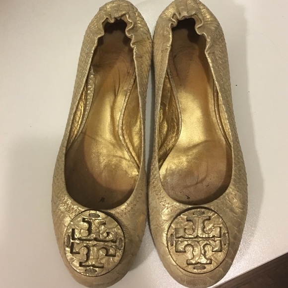 Tory Burch Gold Snake Skin leather flats