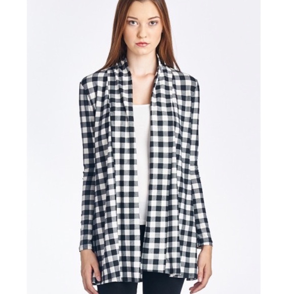 Navy & White Checker Cardigan & Suede Patch Elbows - Picture 2 of 4