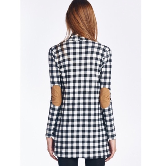 Navy & White Checker Cardigan & Suede Patch Elbows - Picture 4 of 4