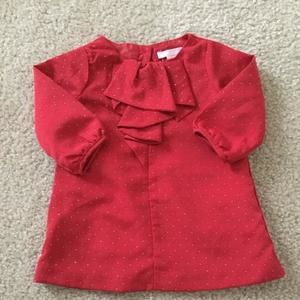 Janie and Jack red with gold polka dots shirt dress (6-12m)