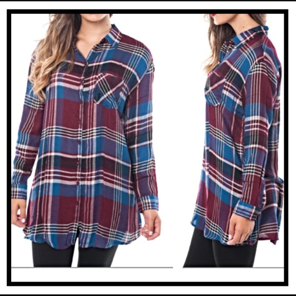 Perfect Plaid Lightweight Button Tunic Sold - Picture 3 of 4