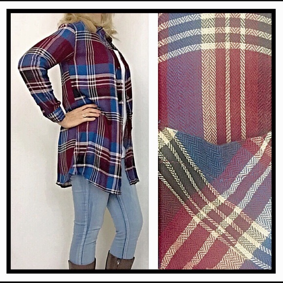 Perfect Plaid Lightweight Button Tunic Sold - Picture 2 of 4