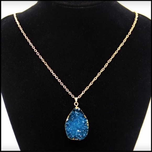 Blue druzy, ocean drop pendant and necklace