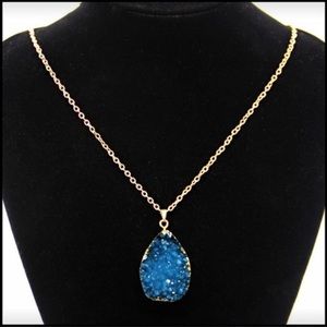 Blue druzy, ocean drop pendant and necklace