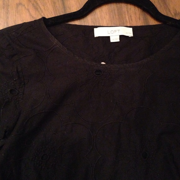 LOFT Embroidered Black Top - Picture 2 of 2