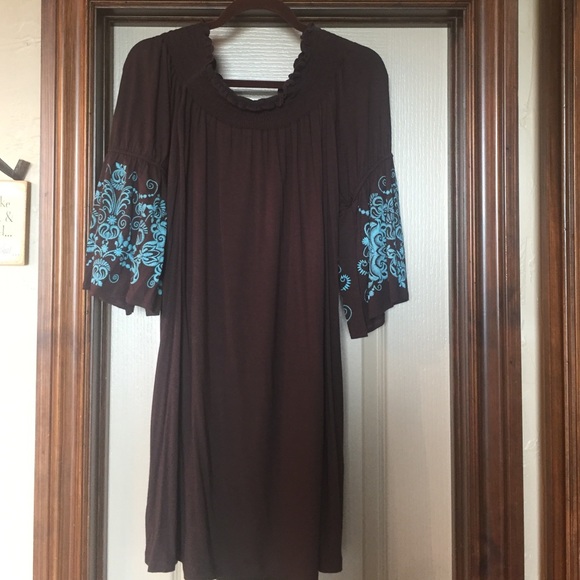 Turquoise and brown tunic dress