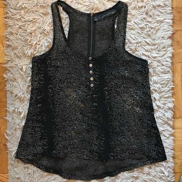 Patterson J Kincaid Silk Sheer Black & Gold Top