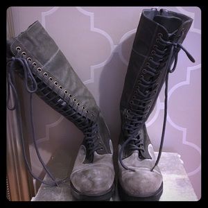 Miz Mooz two-toned gray leather lace up knee boots