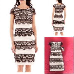 Melrose Lace-Overlay Shutter-Pleat Dress