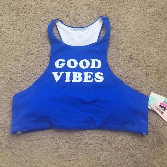 Pink Good Vibes halter bathing suit top