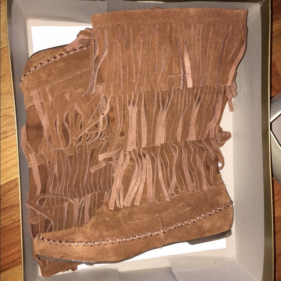 Lauren Conrad Mikka Chesnut Fringe Suede Boots