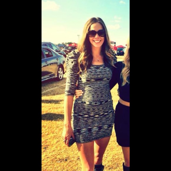 Black and white/grey puff sleeved dress