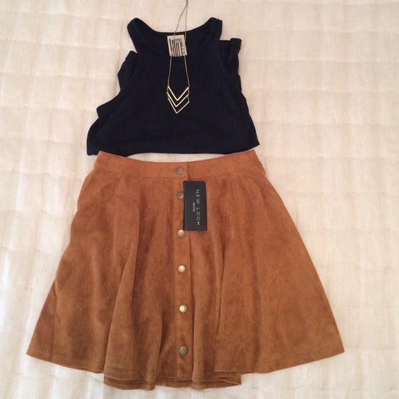 Asos New Look Petite Button Down Suede Skirt