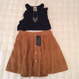 Asos New Look Petite Button Down Suede Skirt