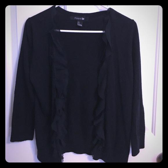 Navy blue cardigan with ruffles in front!
