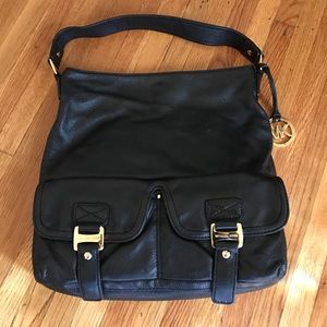 Michael Kors black leather hobo handbag