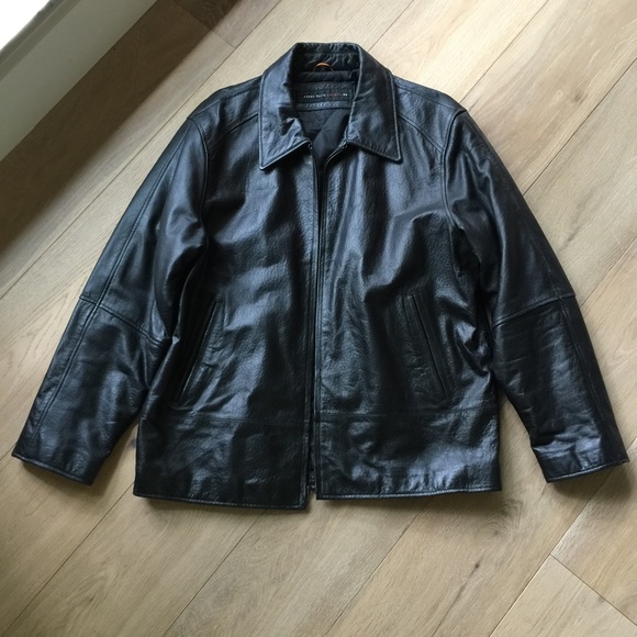Donating! Black Leather Perry Ellis Men's Jacket
