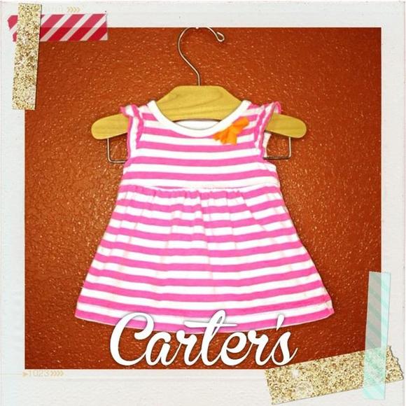 Carters Dresses - Carter's White and Neon Pink Striped Dress Set NB Carters Dresses - Carter's White and Neon Pink Striped Dress Set NB