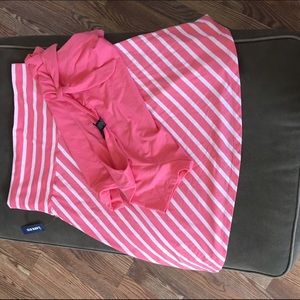 Peach top and striped skirt