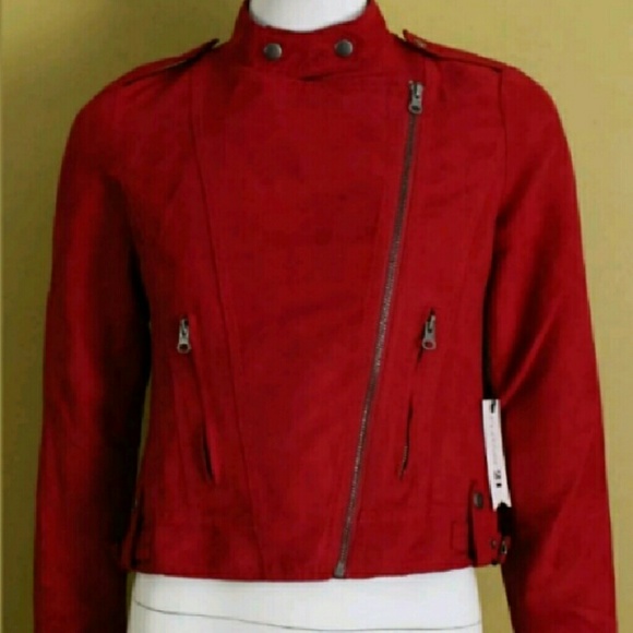 NWT Forever21 Red Faux Suede Motorcycle Jacket