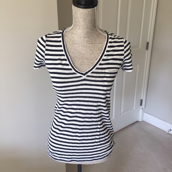 J. Crew Tops - J.Crew navy and white striped linen v-neck tee