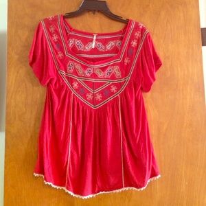 Free People Short Sleeve Emroidered Top