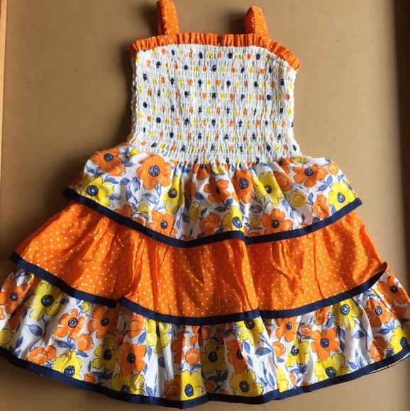Maggie Peggie smocked orange and blue floral dress