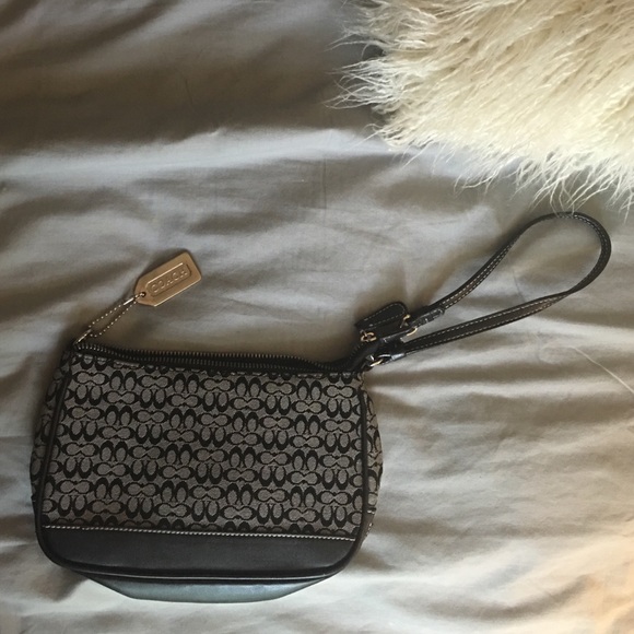 Signature coach canvas and leather wristlet