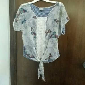 Butterfly and stripes flowy tee