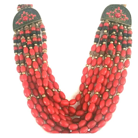 Beautiful red and brown beaded layered necklace