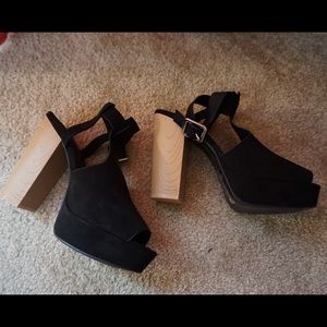 H&M black suede/chunky wooden heels!