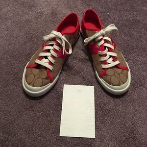 Red/Pink detail Coach sneakers