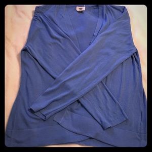 Blue cropped open front cardigan