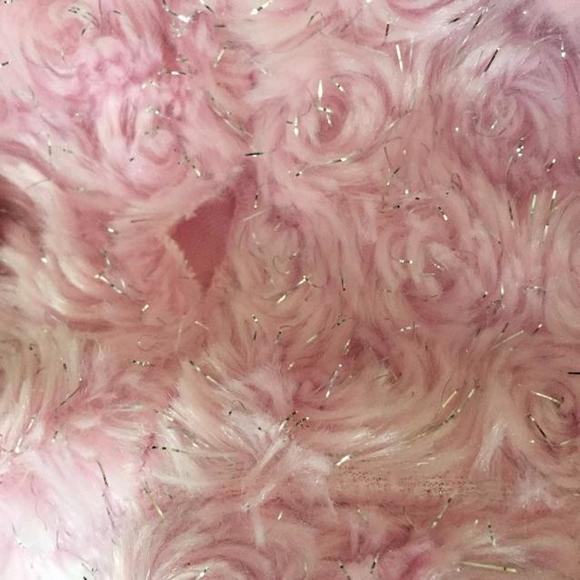 Pink fluffy jacket with silver flecks and black bow - Picture 2 of 4