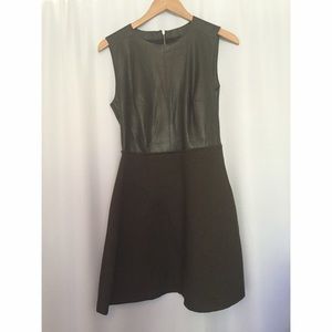 Zara Olive Green Faux Lather & Wool Dress