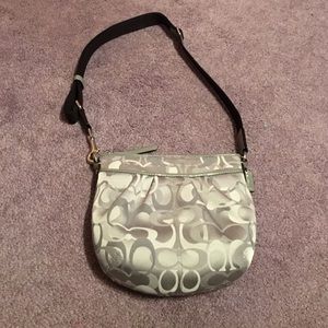 Silver and grey coach cross body purse