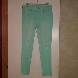 Mint green mid-rise jeggings