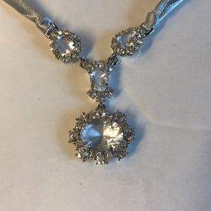 Crystal pendant necklace on a ribbon chain