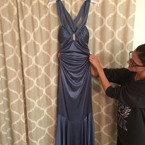 Blue formal backless dress