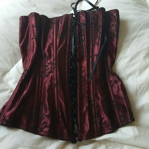 Victoria's Secret Lace up Corset Black Burgundy L