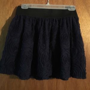 Navy blue rose detailed skater skirt