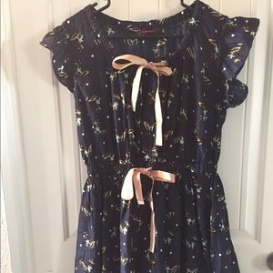 Navy deer and polka dot print mini dress