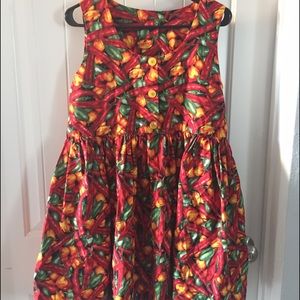 Chili pepper print babydoll dress with pockets