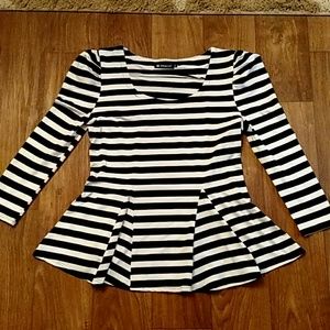 Black and white striped peplum top