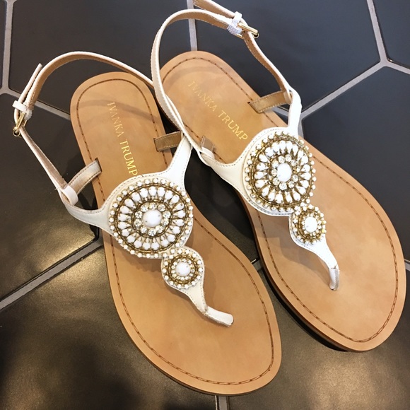 Ivanka Trump white leather thong sandals