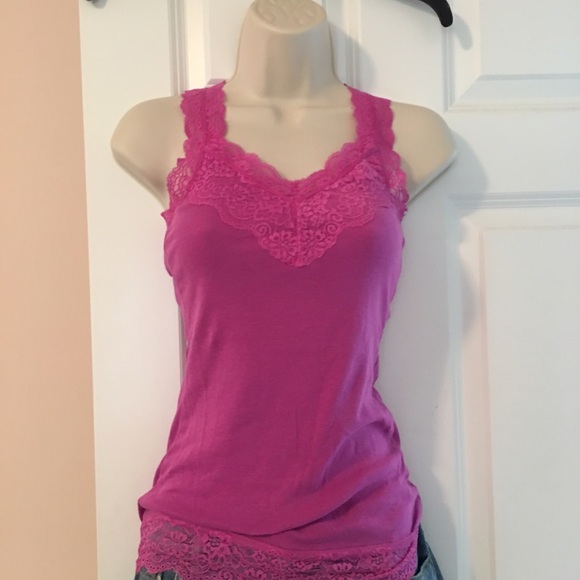 Magenta tank top with lace sz XS