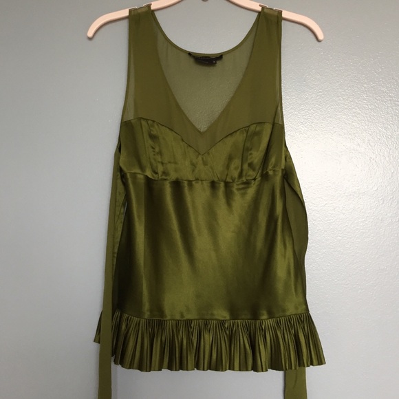 BCBG sexy sheer and silk tank with ruffle bottom