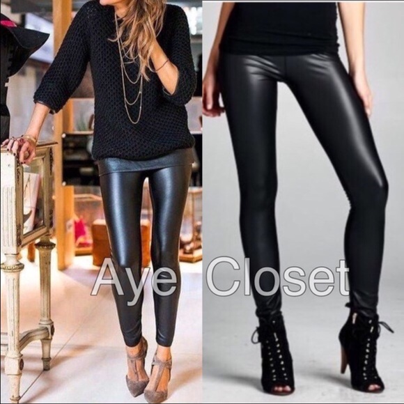 matte faux leather leggings black sexy - Picture 4 of 5