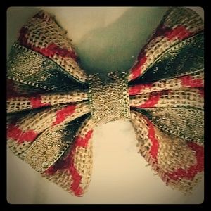 Red Burlap and Gold Chevron Bow