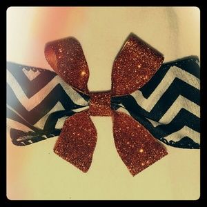 Black and White Chevron and Orange Glitter Bow